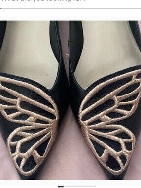 Sophia Webster Black Flats with Gold Butterfly Embroidery